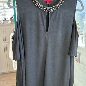 Embellished Black Cold Shoulder Top